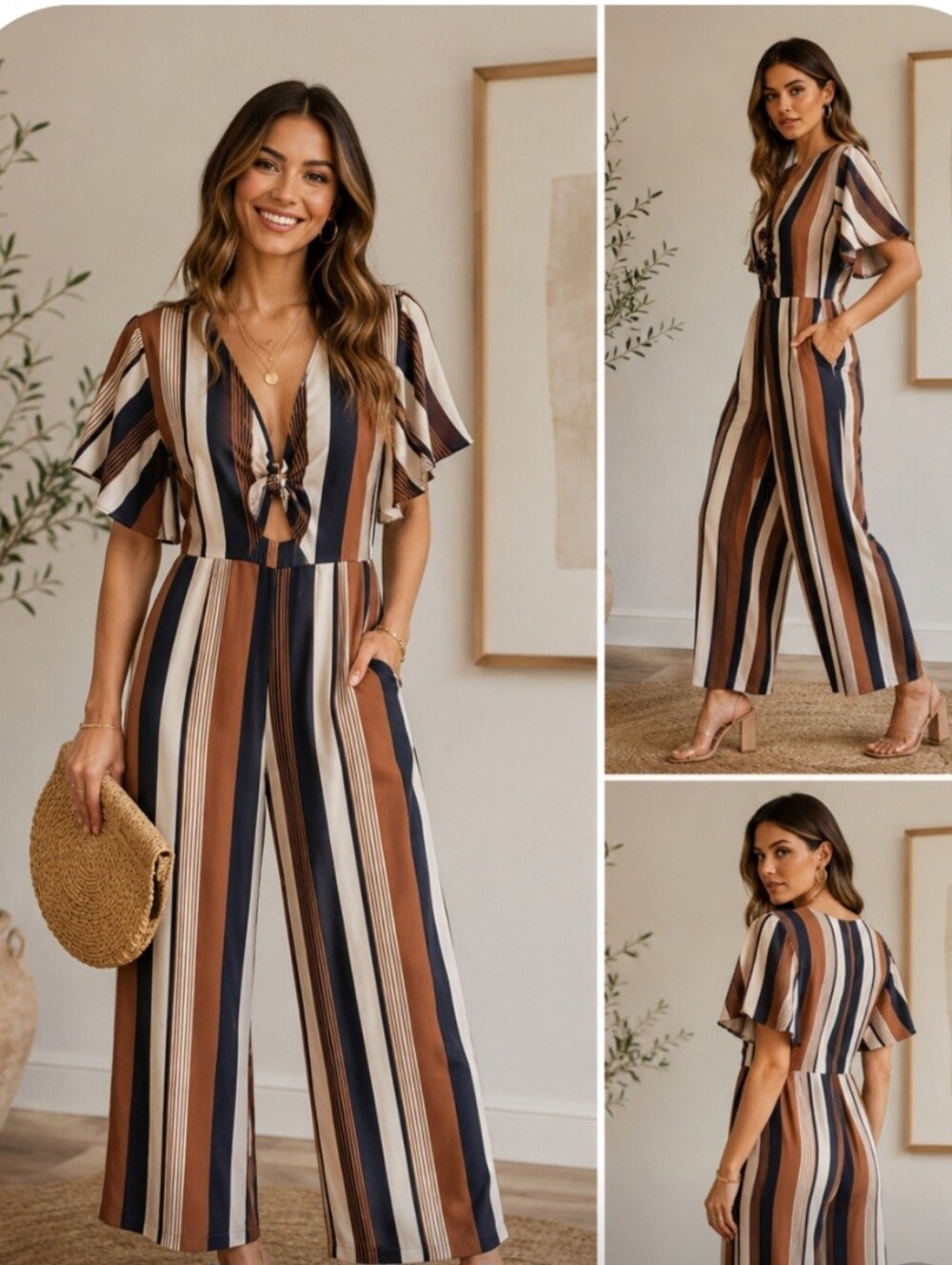 Striped Jumpsuit in Brown, Tan, and Black